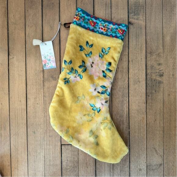 NWT Johnny Was Reversible Yellow Floral Embroidered Christmas Holiday Stocking - Picture 2 of 7